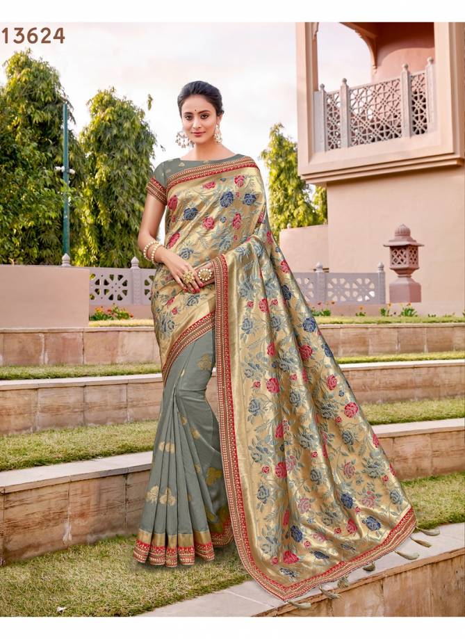 Nayonika Dhaanvi Latest Heavy Designer Thread And Zari Embroidery Work Festive Wear Weaved Silk Saree Collection 